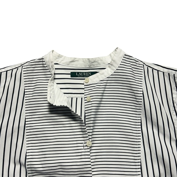 Lauren Ralph Lauren Womens Large White Navy Stripe Tunic Shirt Button Down Long - Picture 4 of 7